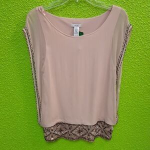 Cache Blush Pink Blouse with Patterned Hem